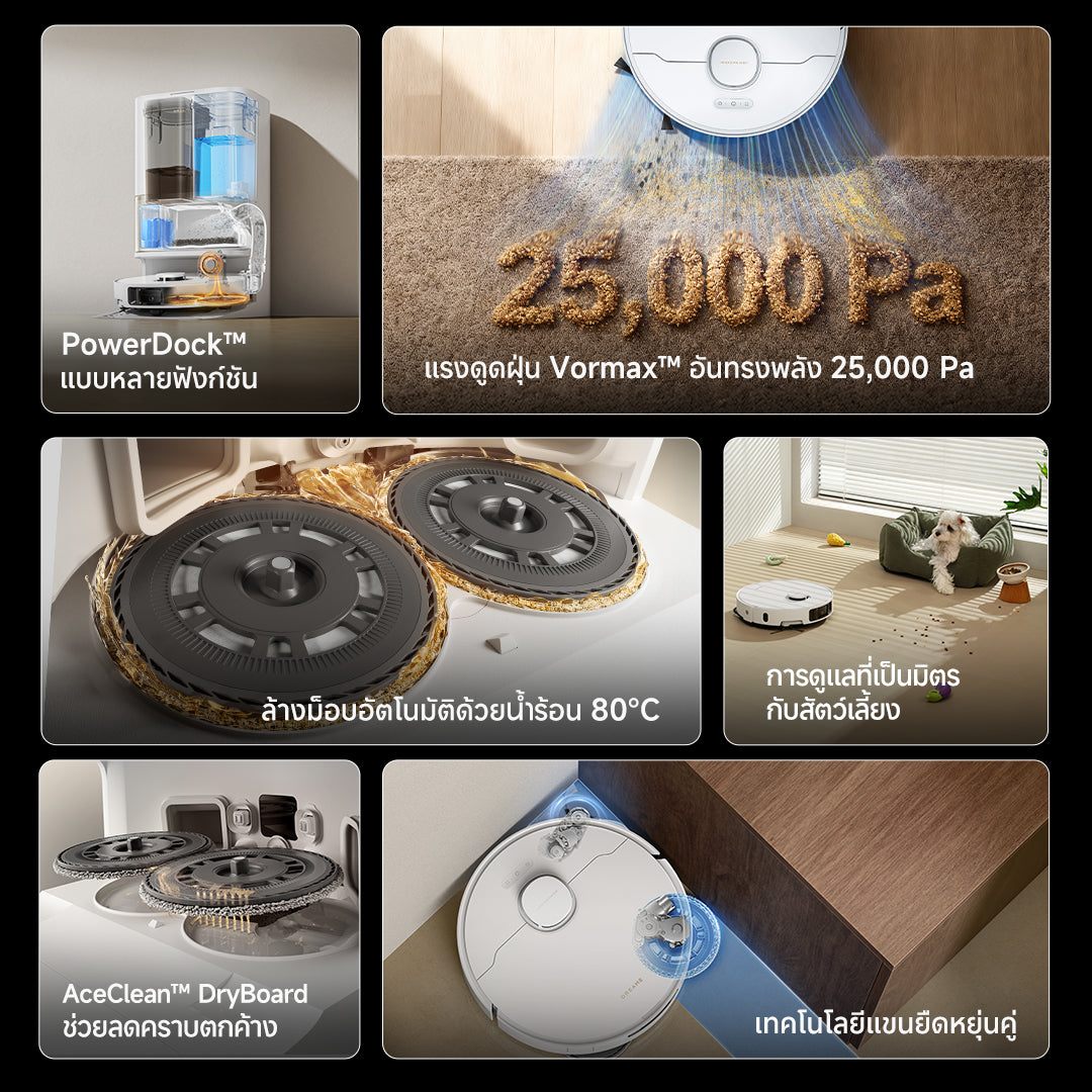 [NEW] Dreame L50 Ultra CE หุ่นยนต์ดูดฝุ่นถูพื้น ดูดแรง 25,000Pa ซักผ้าถูด้วยน้ำร้อน 80°C ล้าง อบแห้ง เติมน้ำอัตโนมัติ