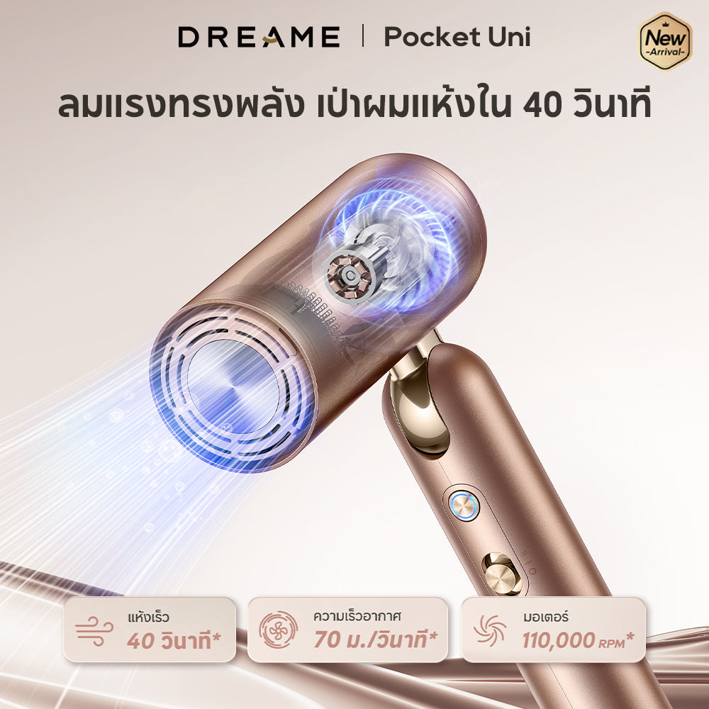 Dreame Pocket Uni High-Speed Hair Dryer ไดร์เป่าผม ความเร็วสูง พับได้ พกง่าย เป่าแห้งไว เปลี่ยนทรงได้ - Dreame Thailand