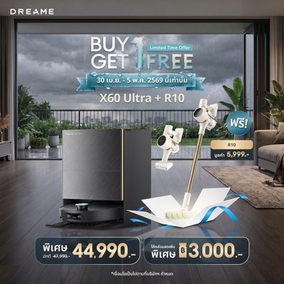 [พรีออเดอร์ 10 วัน] Dreame X60 Ultra หุ่นยนต์ดูดฝุ่นถูพื้น บาง 7.95ซม. ข้ามสูง 8.8ซม. แขนคู่ ดูดแรง 36000Pa ซักร้อน100°C PowerDock