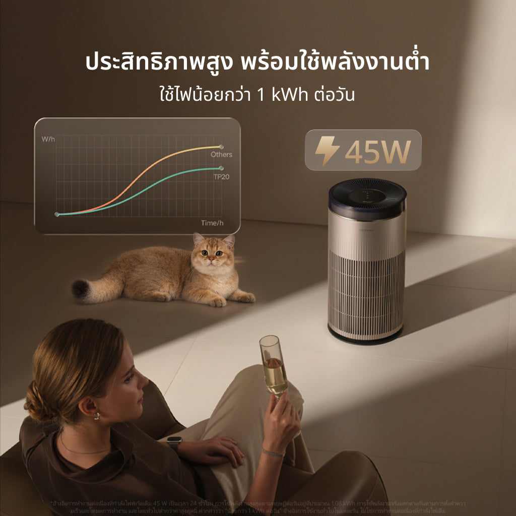 [พรีออเดอร์ 30 วัน] Dreame Air Purifier TP20 | เครื่องฟอกอากาศ | ไส้กรอง 5 ปี | FCADR 310m³/h | PCADR 500m³/h | HEPA H13 | 208ตร.ม. | กินไฟต่ำ 45W | เงียบ 22dB