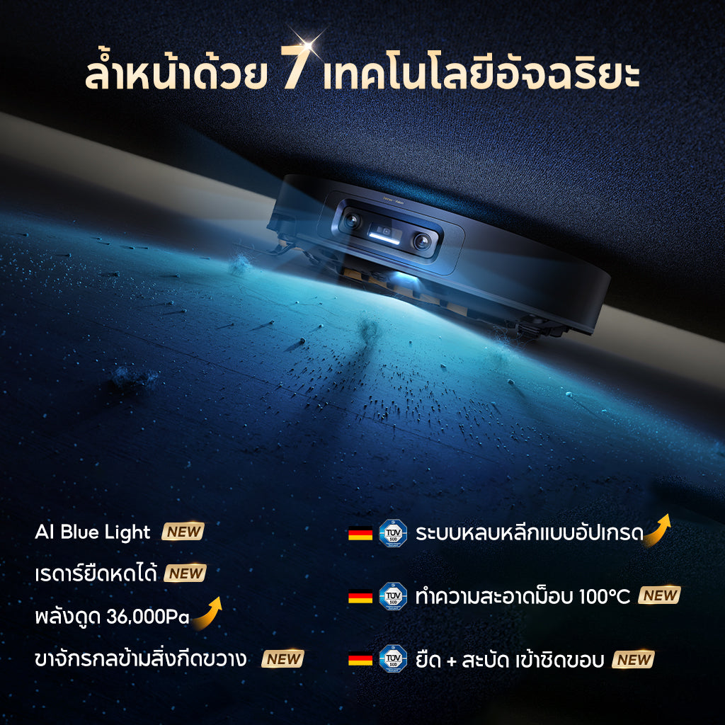 [พรีออเดอร์ 25 วัน] Dreame X60 Ultra หุ่นยนต์ดูดฝุ่นถูพื้น บาง 7.95ซม. ข้ามสูง 8.8ซม. แขนคู่ ดูดแรง 36000Pa ซักร้อน100°C PowerDock - Dreame Thailand