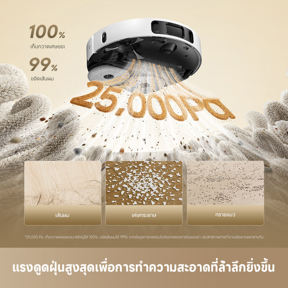 【 NEW】Dreame D30 Ultra CE Robot Vacuum 25,000Pa แรงดูดทรงพลัง ถูชิดขอบ ซักม็อบอัตโนมัติ ยกม็อบ 10.5 มม. - Dreame Thailand
