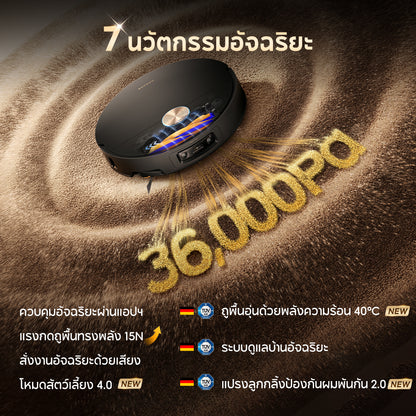 [พรีออเดอร์ 25 วัน] Dreame X60 Ultra หุ่นยนต์ดูดฝุ่นถูพื้น บาง 7.95ซม. ข้ามสูง 8.8ซม. แขนคู่ ดูดแรง 36000Pa ซักร้อน100°C PowerDock - Dreame Thailand
