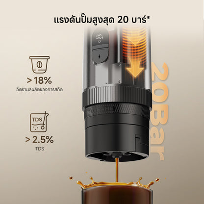 [พรีออเดอร์ 30 วัน] Dreame PX10 เครื่องชงกาแฟพกพา หัวชงหลายแบบ แรงดัน 20 บาร์ รองรับกาแฟ 4 รูปแบบ ชงน้ำร้อนและอุณหภูมิห้อง แบตเตอรี่ 6000mAh