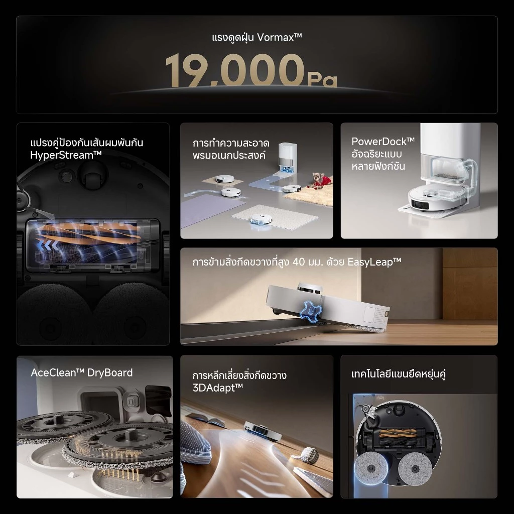 [NEW 2025] Dreame L40S Ultra Robot Vacuum Cleaner หุ่นยนต์ดูดฝุ่นถูพื้น แขนไบโอนิคคู่ ดูดแรง 19,000Pa ถูสะอาด อัตโนมัติ