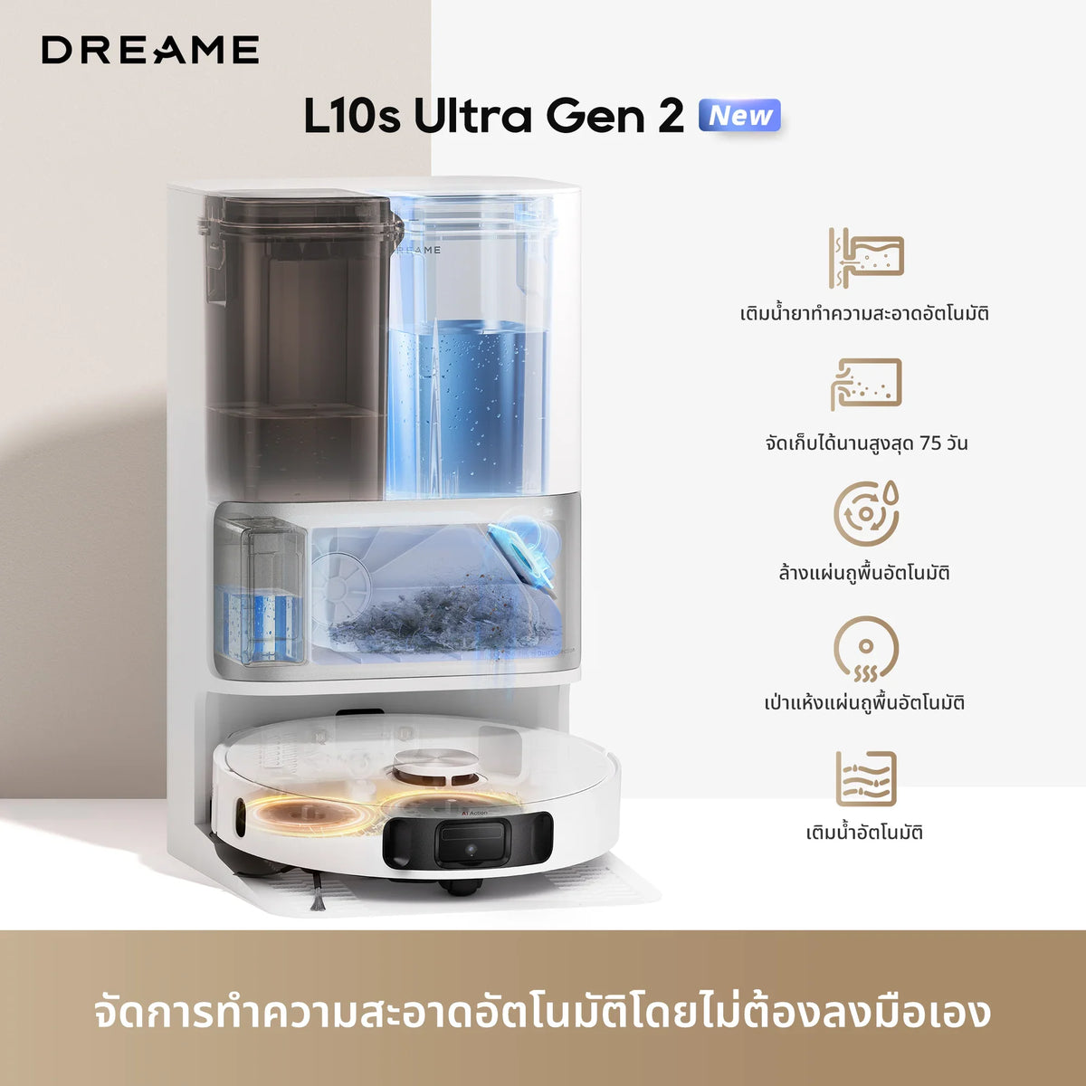 [Hot] Dreame Bot L10s Ultra Gen 2 Robot Vacuum and Mop Cleaner หุ่นยนต์ดูดฝุ่น ถูพื้น ซักผ้าถู อบผ้าแห้ง - Dreame Thailand