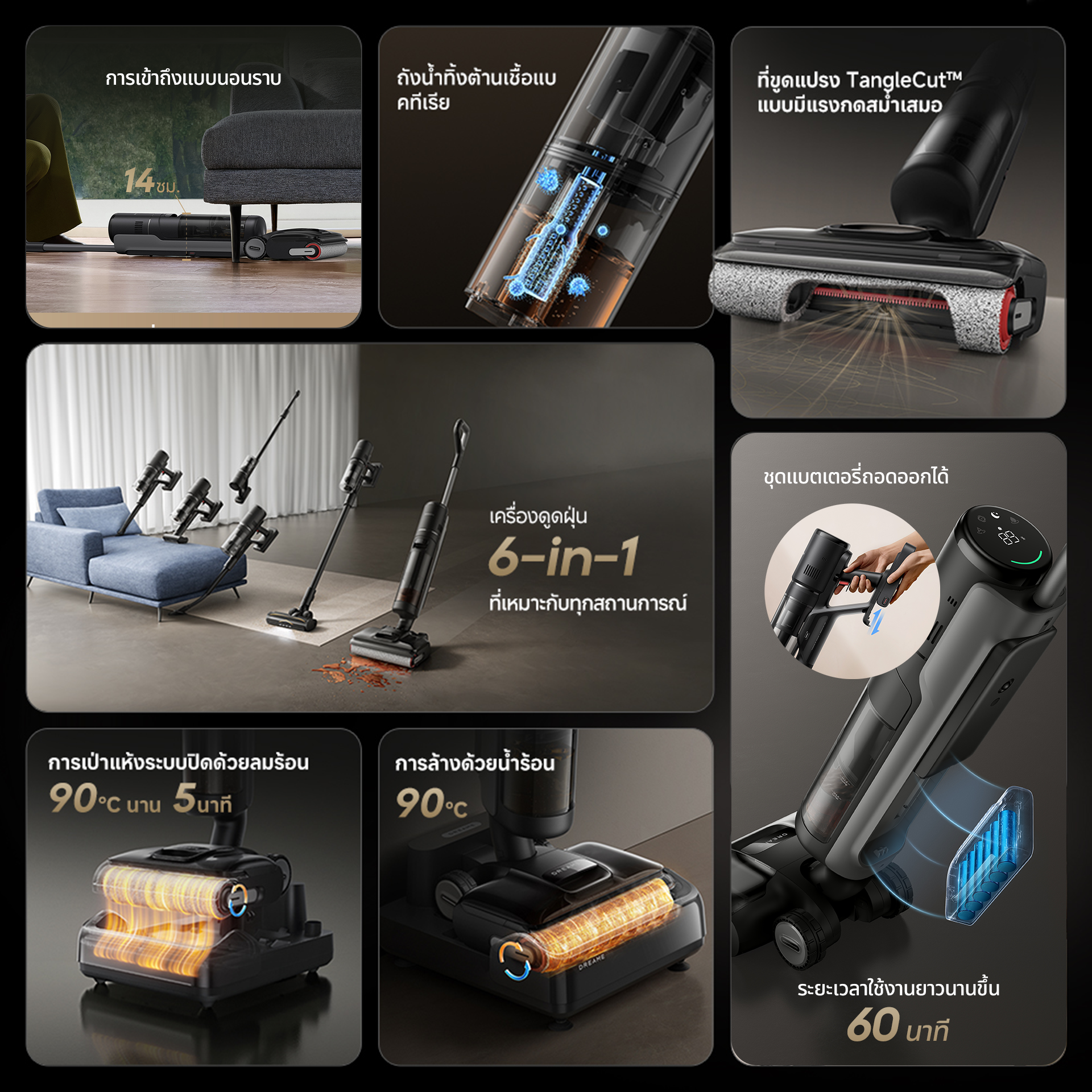 Dreame H13 Dual FlexReach แรงดูดทรงพลัง 23,000Pa ไม่พันขน ตรวจจับพื้นผิวอัตโนมัติ ทำงานต่อเนื่อง 90 นาที สะอาดทุกพื้นผิว