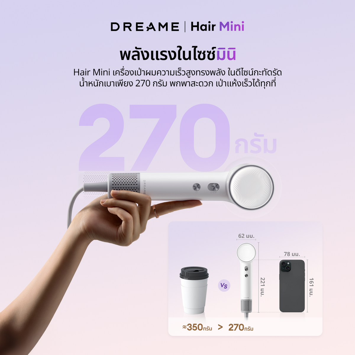[NEW] Dreame Hair Mini High-Speed Hair Dryer ไดร์เป่าผมความเร็วสูง เป่าแห้งใน 2 นาที ดูแลเส้นผมด้วยไอออนลบ - Dreame Thailand