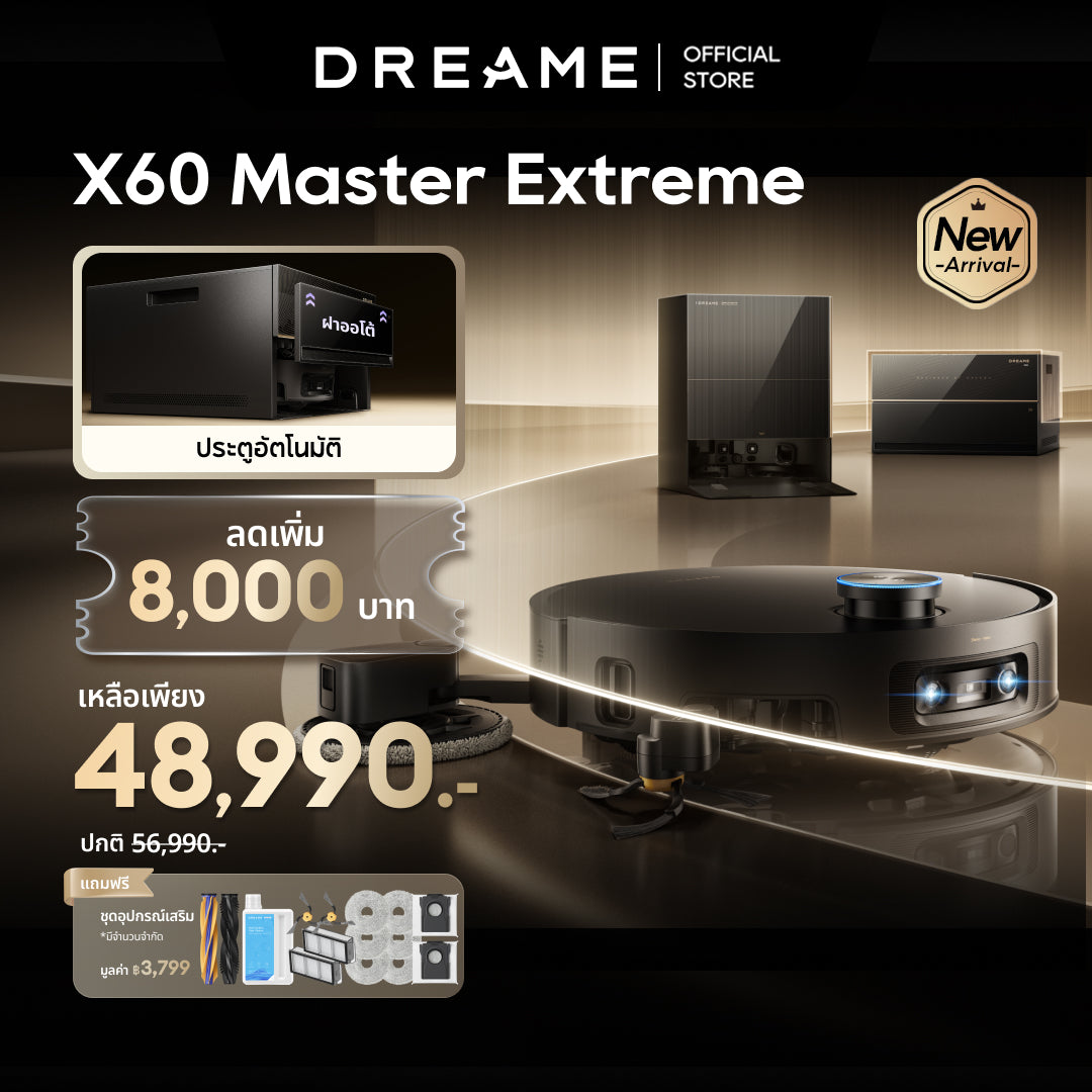 [🔥สินค้าขายดี] Dreame X60 Ultra Extreme Robot Vacuum Cleaner หุ่นยนต์ดูดฝุ่น แขนกลคู่ยืด18ซม. แรงดูด42,000Pa AIหลบหลีก320+ชนิด ข้ามขั้น10ซม. - Dreame Thailand