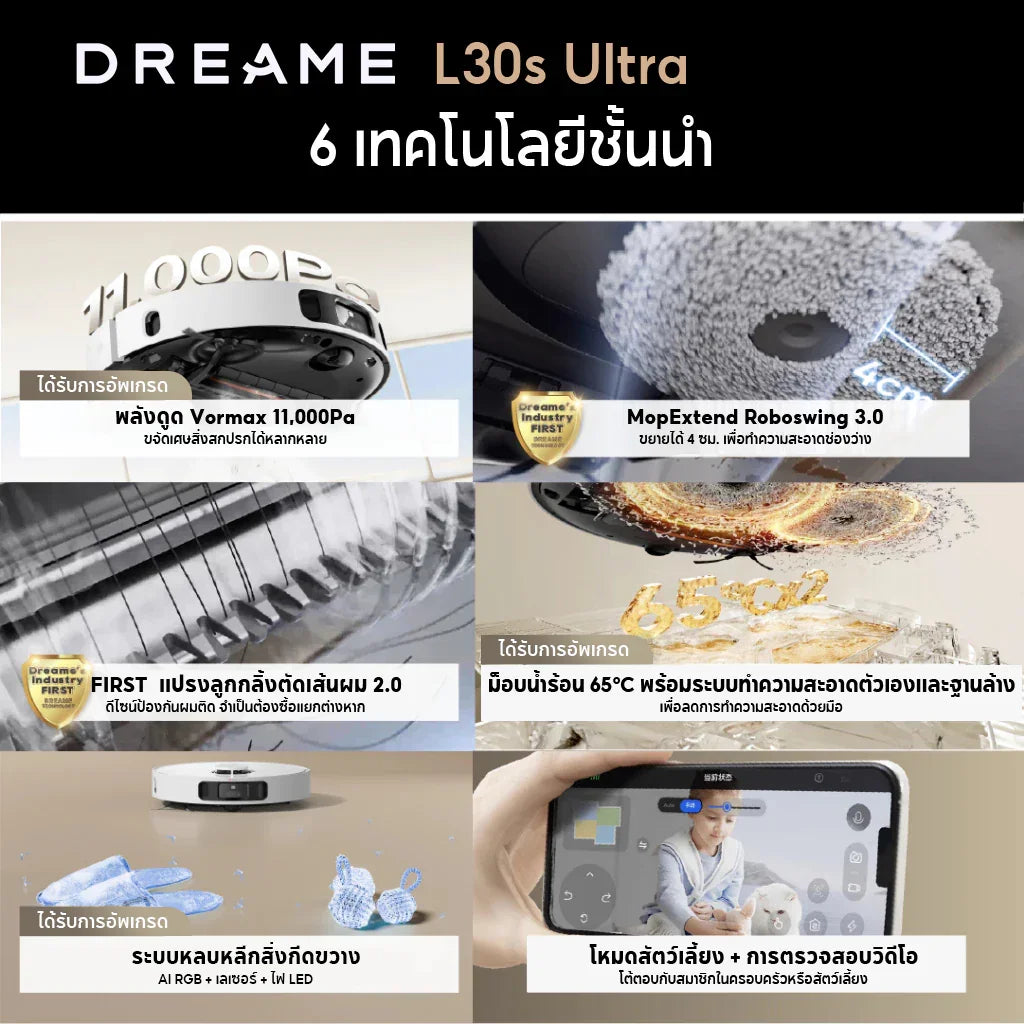 Dreame Bot L30s Ultra Robot Vacuum หุ่นยนต์ดูดฝุ่นถูพื้น ถูพื้น ซักผ้าถู อบผ้า แรงดูดสูงถึง 11,000Pa - Dreame Thailand