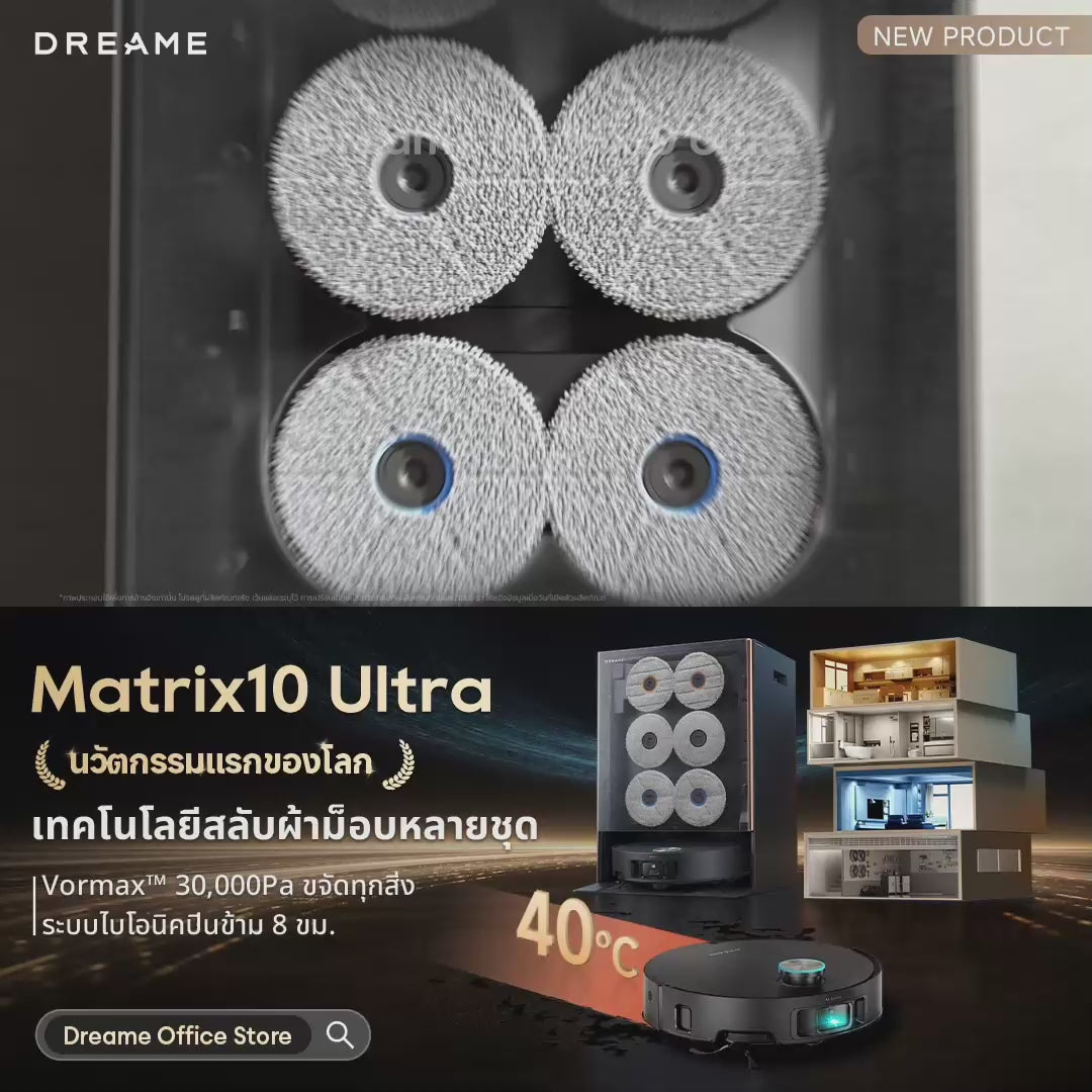 [NEW2025]Dreame Matrix10 Ultra Robot Vacuum and Mop ฟังก์ชันสลับหัวถูหลายแบบ แรงดูดสูงสุด30kPa ซักผ้าม็อปด้วยน้ำร้อน100℃